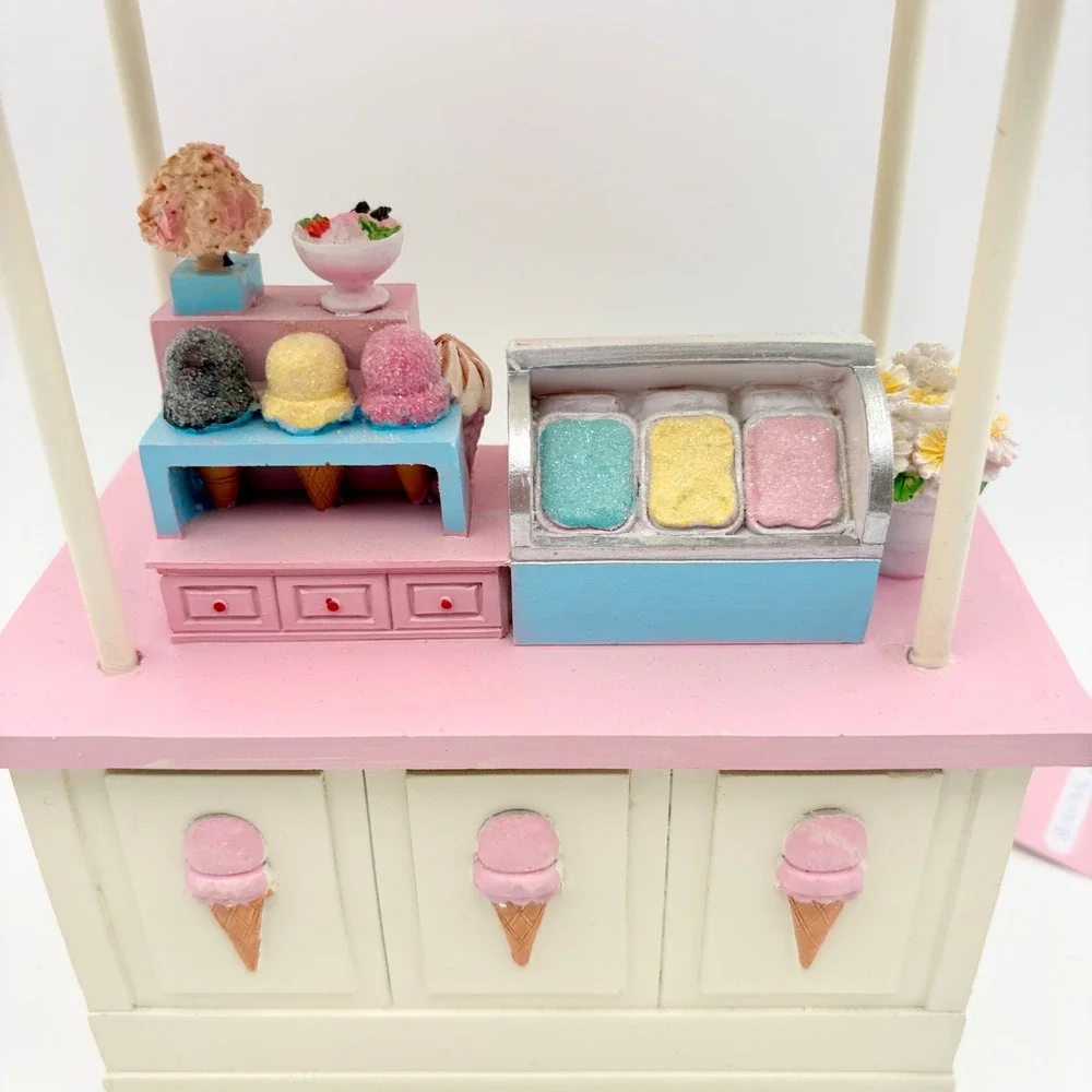 Sweet Treats Mini Ice Cream Cart Pink Display Striped Easter Pastel ‎ Décor